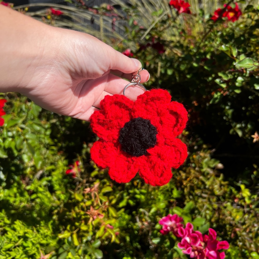 3/$20 Hand Crocheted Red Poppy Flower Keychain! - Picture 8 of 9